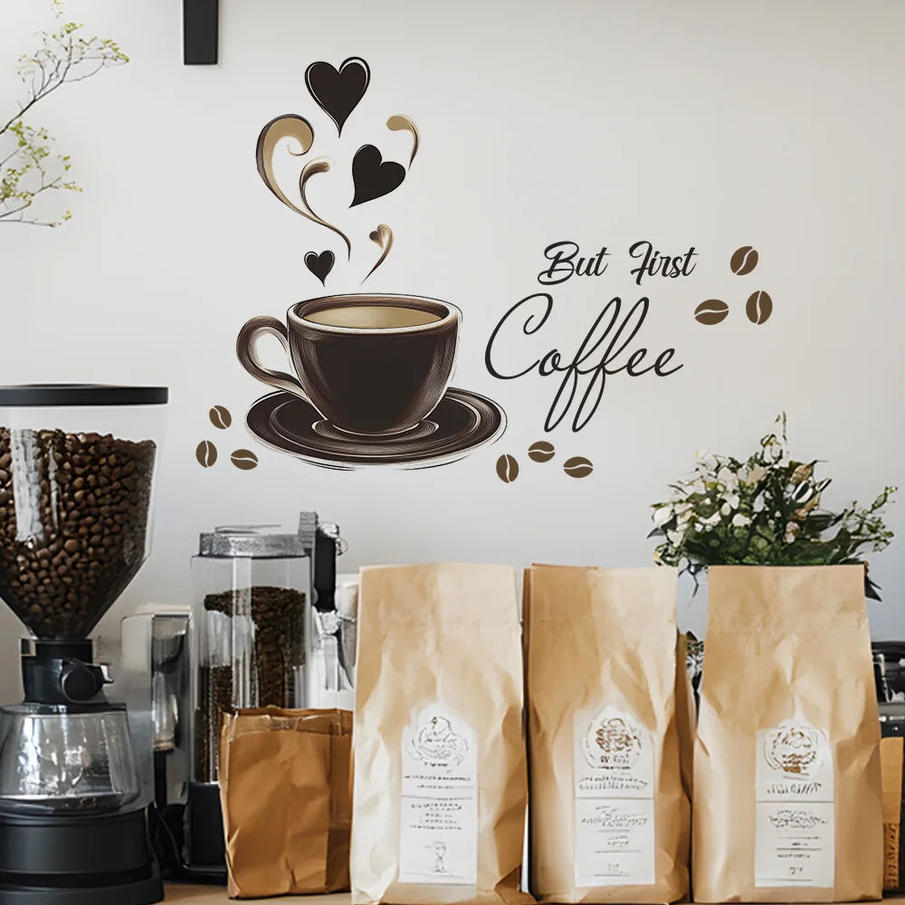 kitchen coffee cup quote wall sticker home decoration  self adhesive coffe shop decor wall art decal