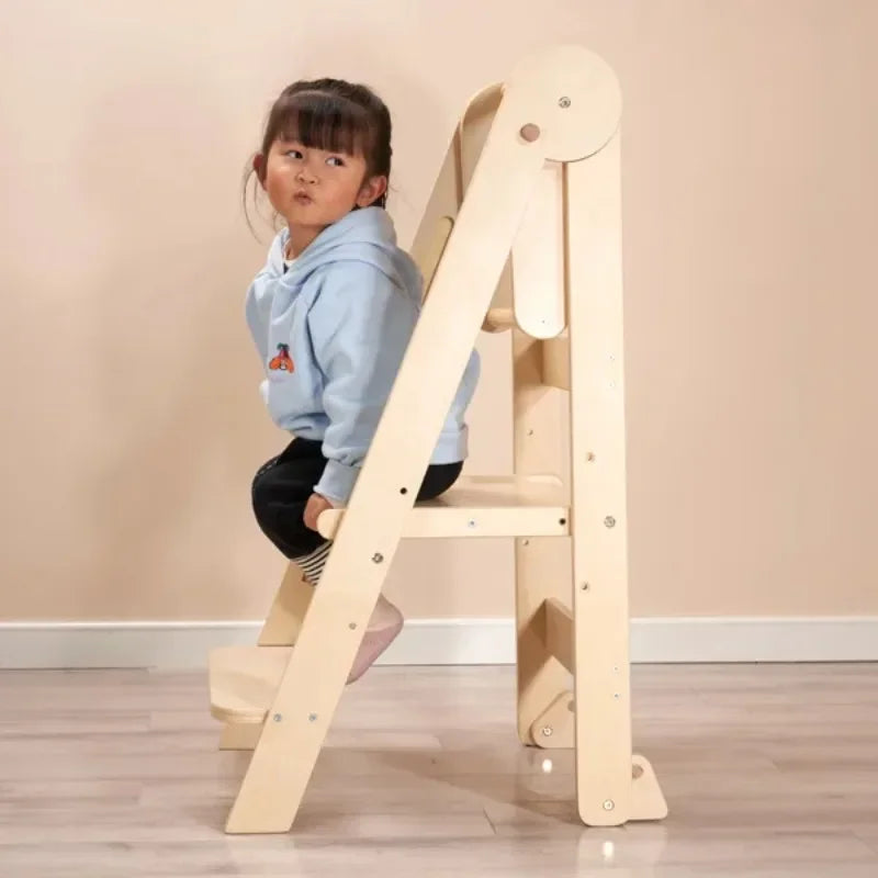 Learning Tower Foldable Baby Hand Stepping Stool Children's Washing Table Solid Wood Adjustable Armrest Stool
