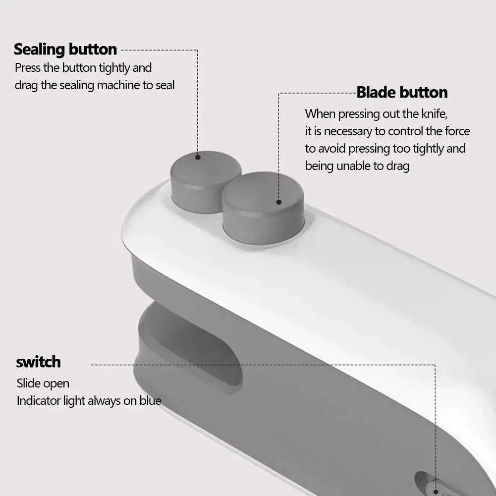 2 In 1 Sealer Cutter Multifunctional Portable Resealer Machine Handheld Bag Sealing Machine for Food Storage Snacks Freshness