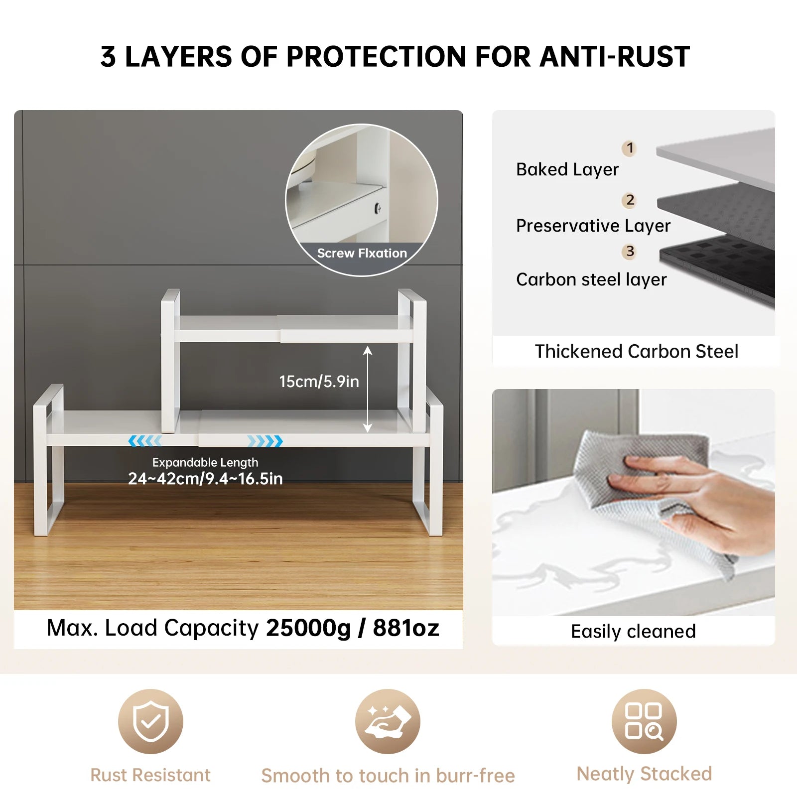 Kitchen Storage Rack under the Sink Cabinet Layered Rack Countertop Desktop Retractable Cabinet Dish Storage Rack Home