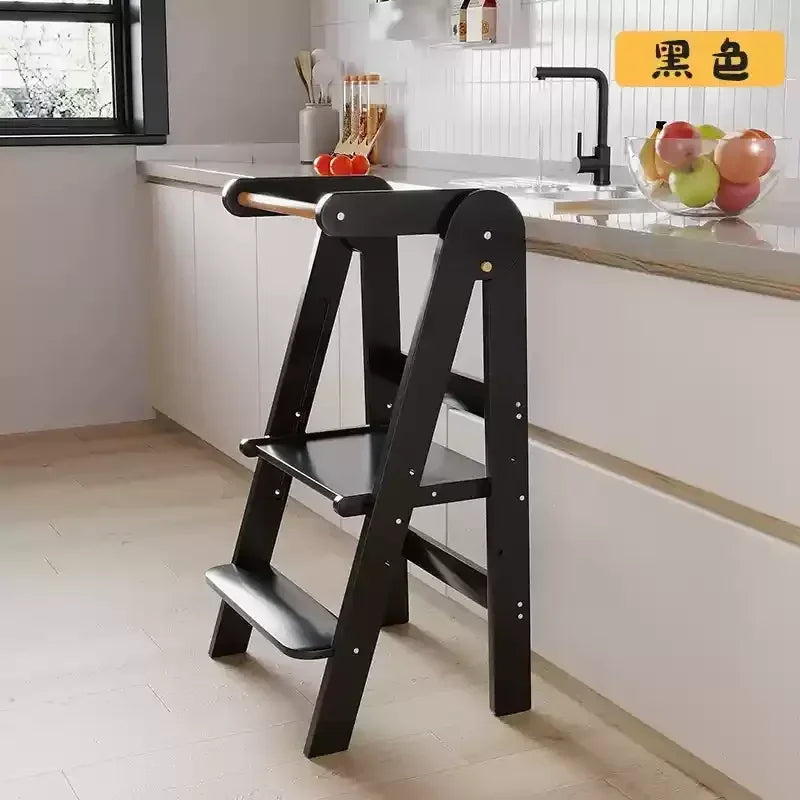 Learning Tower Montessori Children's Hand Stool Baby Solid Wood Toddler Step Foot Stool Foldable with Armrest Kitchen Chair