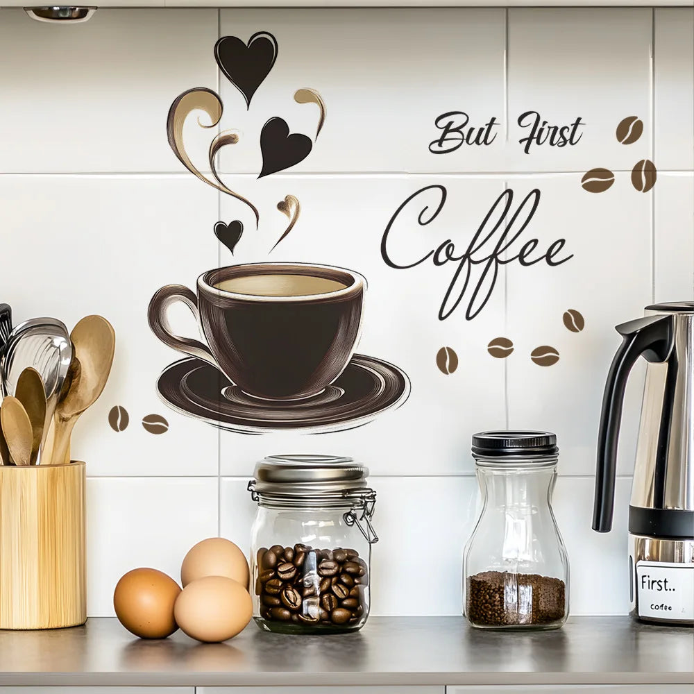kitchen coffee cup quote wall sticker home decoration  self adhesive coffe shop decor wall art decal