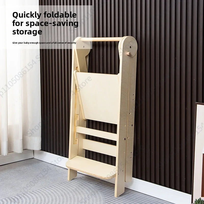 Learning Tower Montessori Children's Hand Stool Baby Solid Wood Toddler Step Foot Stool Foldable with Armrest Kitchen Chair