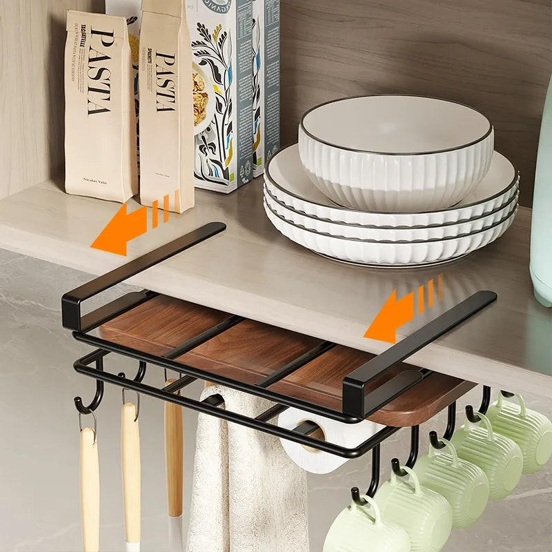 Kitchen Hanging Organizer Rack with Hooks Under Cupboard Multipurpose Wall-mounted Kitchen Organizers Storage Rack