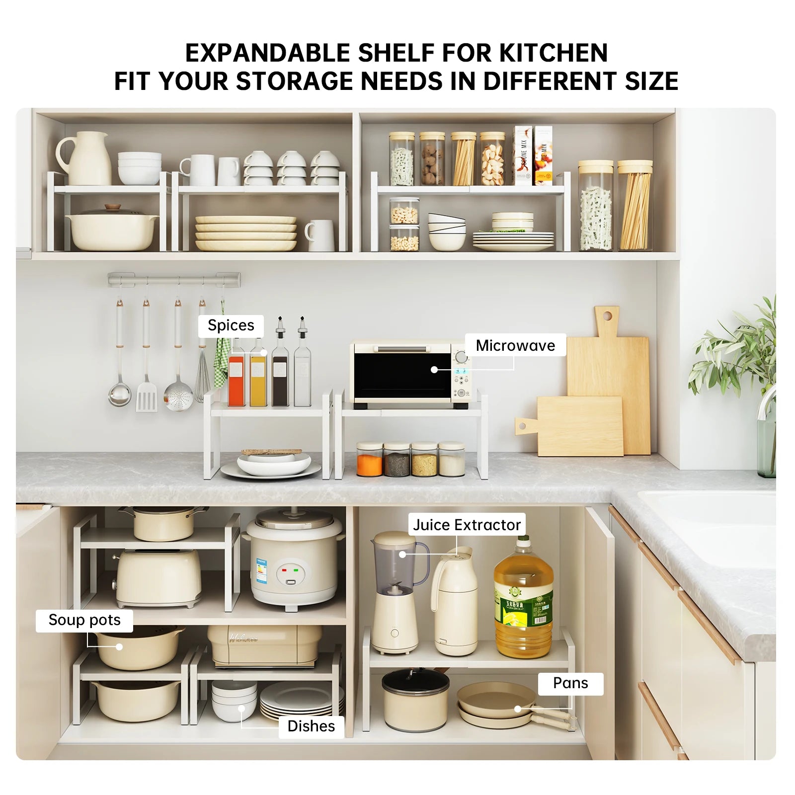 Kitchen Storage Rack under the Sink Cabinet Layered Rack Countertop Desktop Retractable Cabinet Dish Storage Rack Home