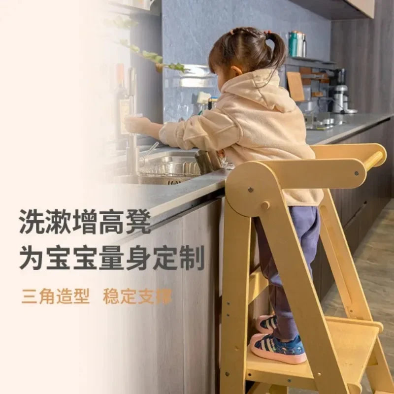 Learning Tower Foldable Baby Hand Stepping Stool Children's Washing Table Solid Wood Adjustable Armrest Stool