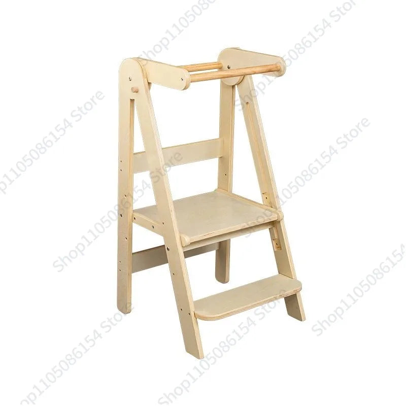 Learning Tower Montessori Children's Hand Stool Baby Solid Wood Toddler Step Foot Stool Foldable with Armrest Kitchen Chair
