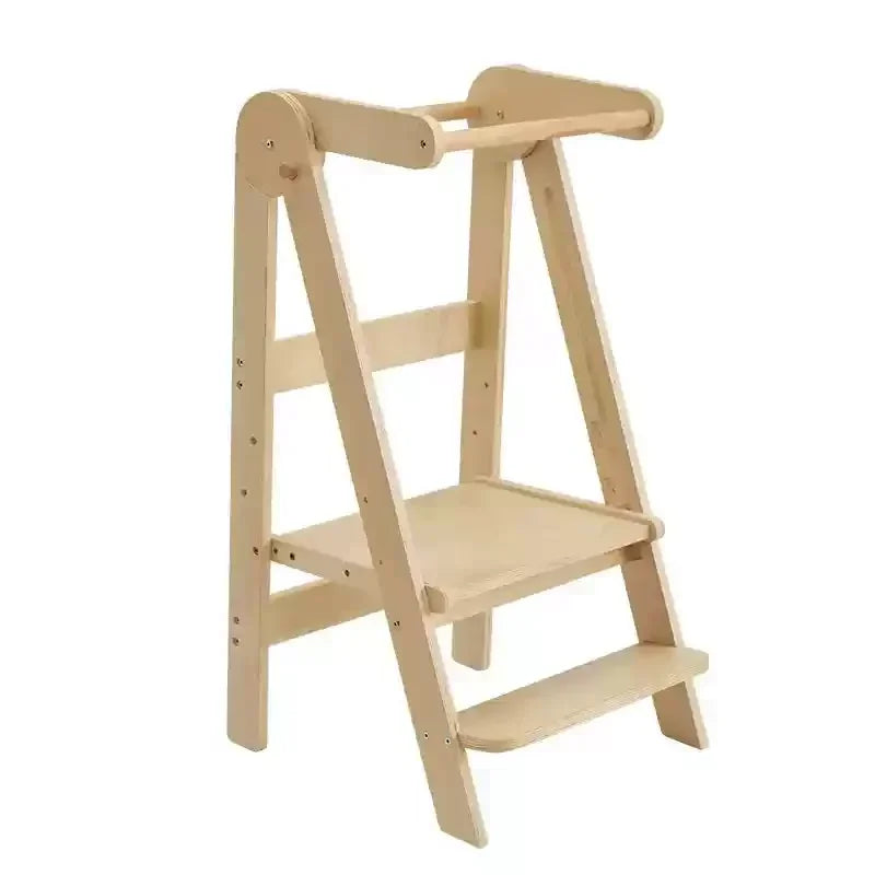 Learning Tower Montessori Children's Hand Stool Baby Solid Wood Toddler Step Foot Stool Foldable with Armrest Kitchen Chair
