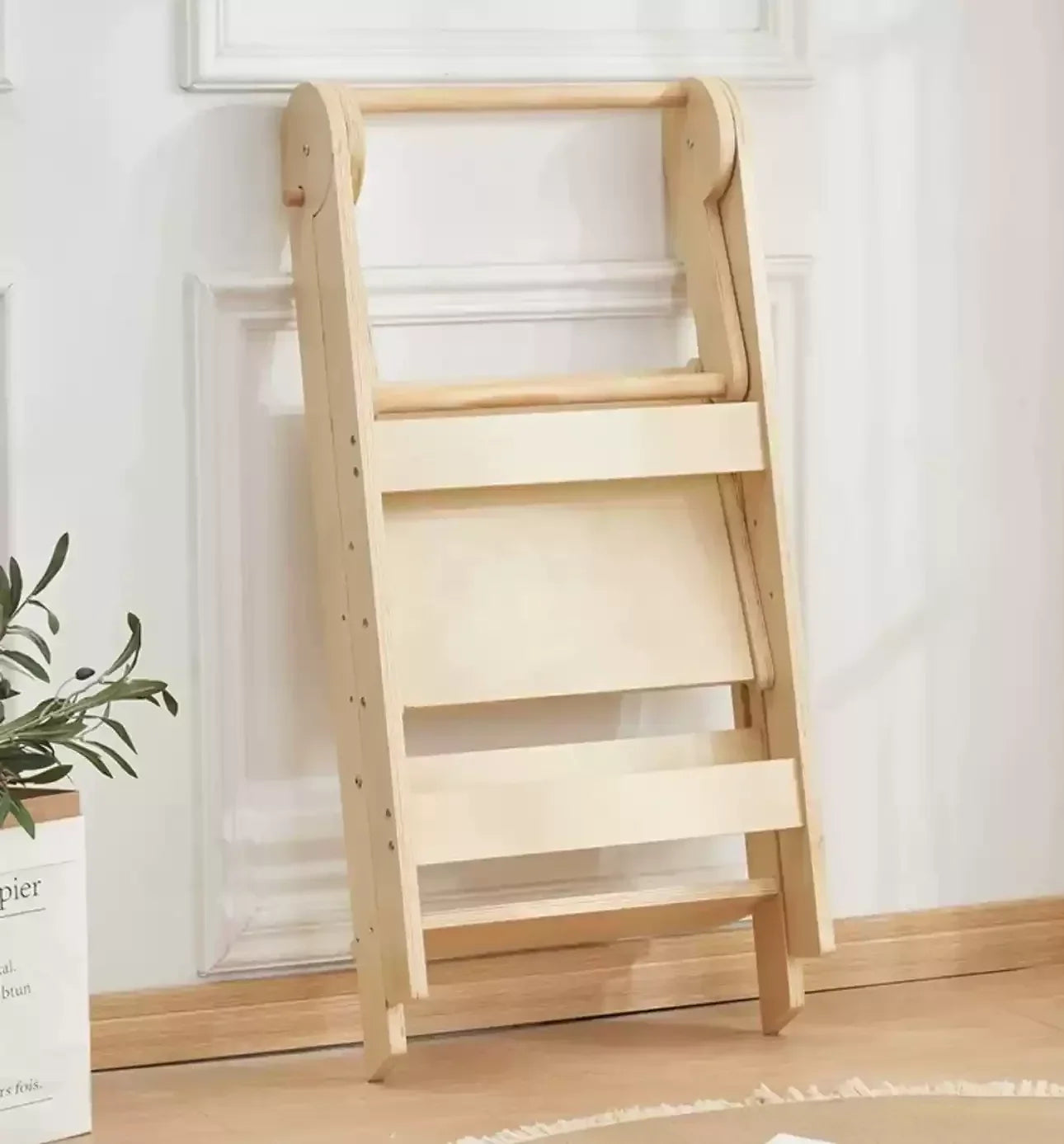 Learning Tower Montessori Children's Hand Stool Baby Solid Wood Toddler Step Foot Stool Foldable with Armrest Kitchen Chair